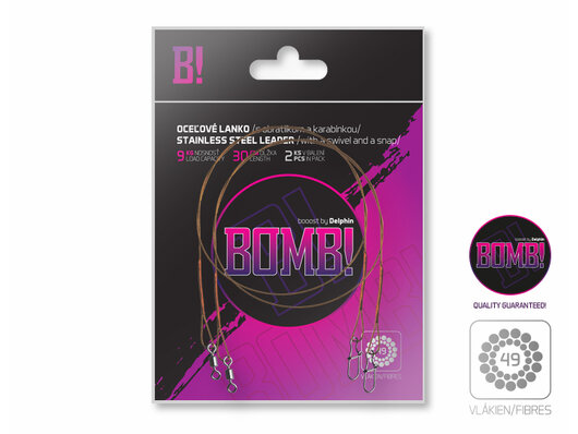 Oceľové lanko BOMB! s obratl. a karabínkou / 49 vlákien