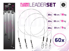 Juego de líneas fluorocarb. BOMB! Con esmerillones y mosquetones  | 60pz/30,35,45cm/9,13,18kg